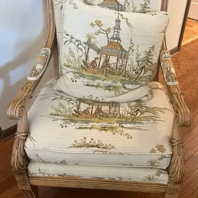 Vintage Chinoiserie Style Upholstered Armchair