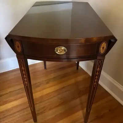 Inlaid Mahogany Drop-Leaf Accent Table