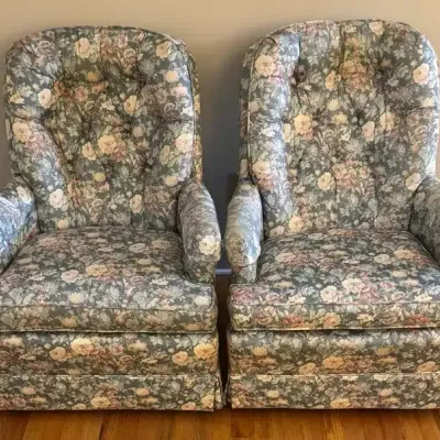 Pair of Floral Upholstered Wingback Lounge Chairs