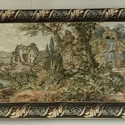 Ornate 55" x 36" Framed European-Style Tapestry Wall Hanging with Tassels