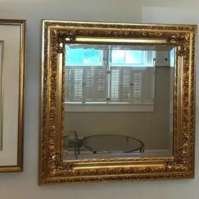 Ornate Gilt Mirror with Pair of Framed Botanical Prints