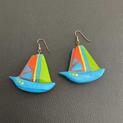 Sale Photo Thumbnail #84: Vintage hand painted sail boat earrings 
Please see attached pictures