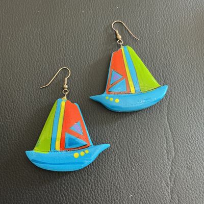 Sale Photo Thumbnail #82: Vintage hand painted sail boat earrings 
Please see attached pictures