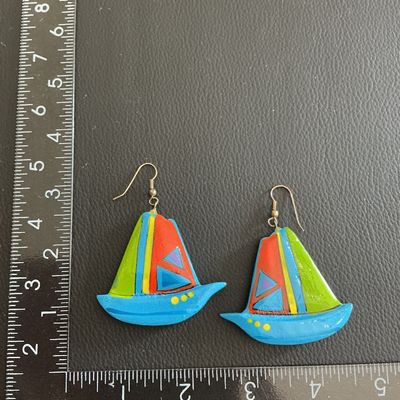 Sale Photo Thumbnail #83: Vintage hand painted sail boat earrings 
Please see attached pictures