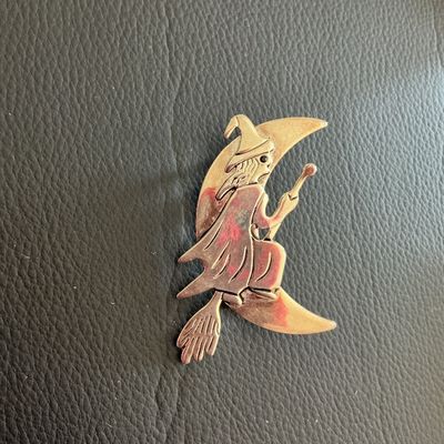 Sale Photo Thumbnail #70: Vintage Silver Tone Halloween witch brooch 
Please see attached pictures