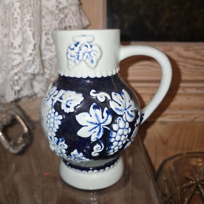 Sale Photo Thumbnail #777: German Westerwald Stoneware Wine Pitcher with Grape and Vine Motif