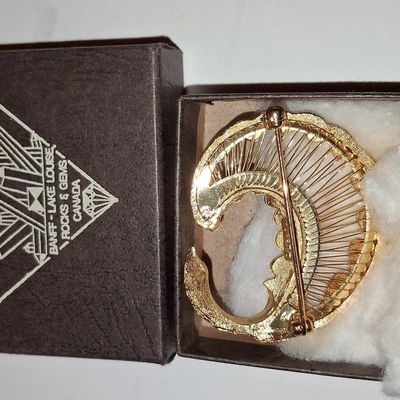 Sale Photo Thumbnail #820: Vintage Textured Gold-Tone Crescent Brooch