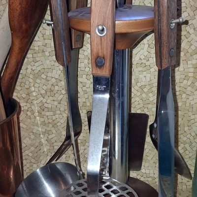 Sale Photo Thumbnail #474: Vintage Japanese Stainless Steel Kitchen Utensil Set with Rosewood Handles