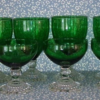 Sale Photo Thumbnail #635: Anchor Hocking Bubble Foot Green Stemware and Sherbets