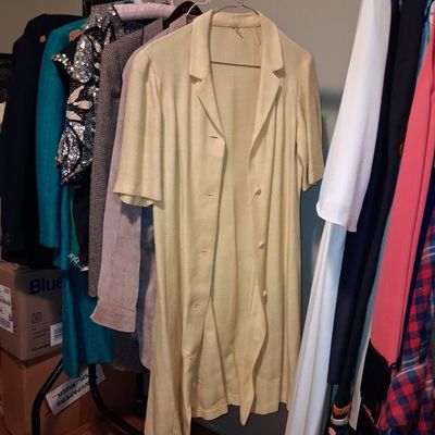 Sale Photo Thumbnail #858: Vintage Light Yellow Linen Shirt Dress