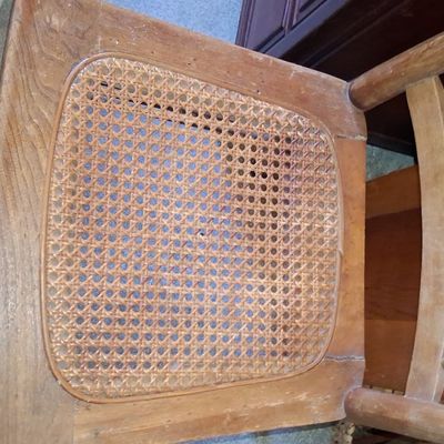 Sale Photo Thumbnail #592: Antique Oak Spindle-Back Chair with Cane Seat