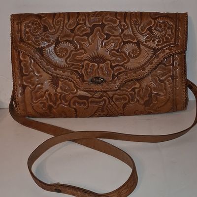 Sale Photo Thumbnail #357: Vintage Hand-Tooled Floral Leather Shoulder Bag