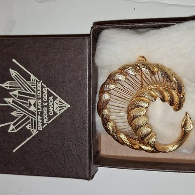 Sale Photo Thumbnail #819: Vintage Textured Gold-Tone Crescent Brooch
