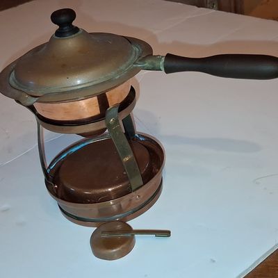 Sale Photo Thumbnail #482: Vintage Copper Chafing Dish with Burner and Stand