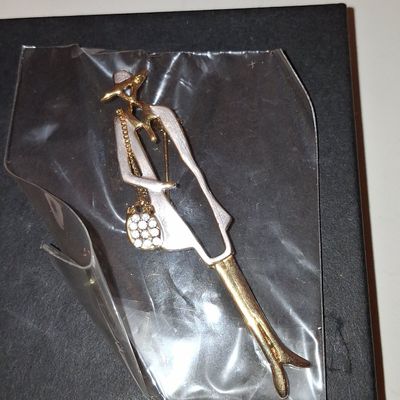 Sale Photo Thumbnail #963: Vintage AJC Figural Lady Brooch with Rhinestone Handbag