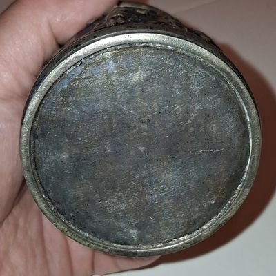 Antique Indian Silver Repoussé Betel Nut Box with Figural Finial