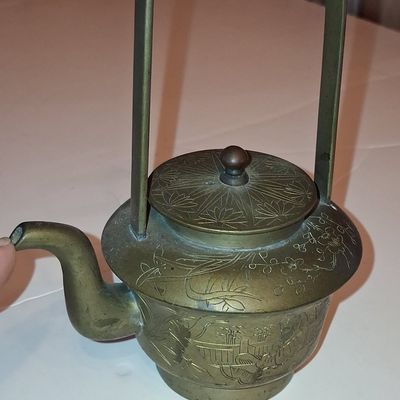 Sale Photo Thumbnail #679: Vintage Etched Brass Teapot - Made in India