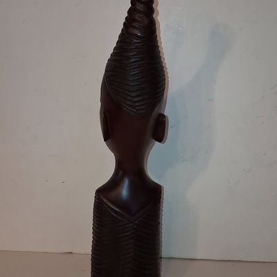 Sale Photo Thumbnail #652: Vintage African Carved Wood Female Bust with Spiraled Coiffure