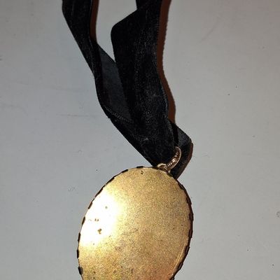 Sale Photo Thumbnail #997: Vintage Black Velvet Choker Necklace with Floral Cameo Pendant