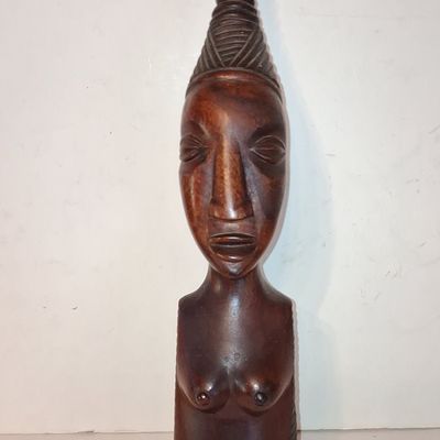 Sale Photo Thumbnail #651: Vintage African Carved Wood Female Bust with Spiraled Coiffure