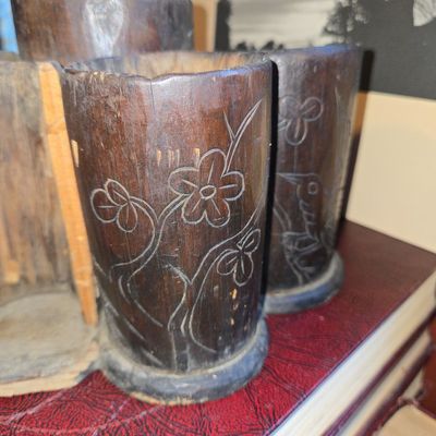 Sale Photo Thumbnail #835: Vintage Carved Bamboo Brush Pot