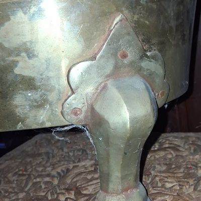 Sale Photo Thumbnail #390: Vintage Brass Jardiniere with Vintage Oil Cans