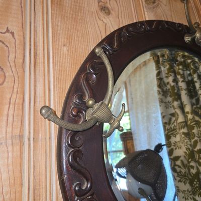 Sale Photo Thumbnail #337: Victorian Style Oval Wall Mirror with Coat Hooks