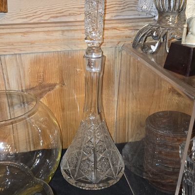 Sale Photo Thumbnail #206: Cut Crystal Decanter with Star and Fan Patterns