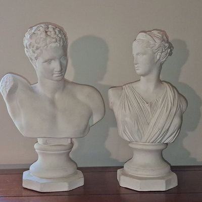 Sale Photo Thumbnail #280: Neoclassical Plaster Bust Pair (Apollo and Artemis) 12" tall