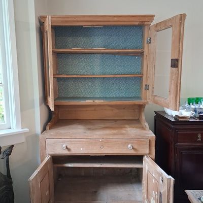 Antique European Pine Two-Part Hutch/Dresser