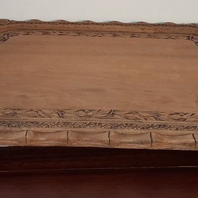 Sale Photo Thumbnail #421: Antique Hand-Carved Walnut Wood Serving Tray with Grapevine Motif