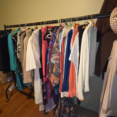 Sale Photo Thumbnail #136: Vintage Clothing Assortment on Rolling Rack with Hat