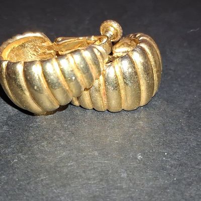 Sale Photo Thumbnail #803: Monet Gold-Tone Ribbed Hoop Clip-On Earrings