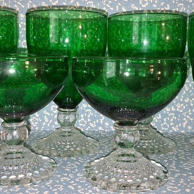 Sale Photo Thumbnail #636: Anchor Hocking Bubble Foot Green Stemware and Sherbets