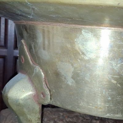 Sale Photo Thumbnail #389: Vintage Brass Jardiniere with Vintage Oil Cans