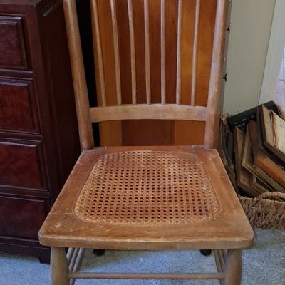 Sale Photo Thumbnail #591: Antique Oak Spindle-Back Chair with Cane Seat