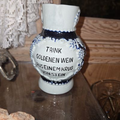 Sale Photo Thumbnail #775: German Westerwald Stoneware Wine Pitcher with Grape and Vine Motif