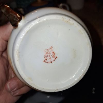 Sale Photo Thumbnail #794: Vintage Hand Painted Nippon Sugar and Creamer Set with Windmill and Deer Motif