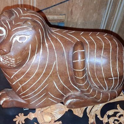 Sale Photo Thumbnail #717: Vintage Thai Hand-Carved Teak Lion Sculpture