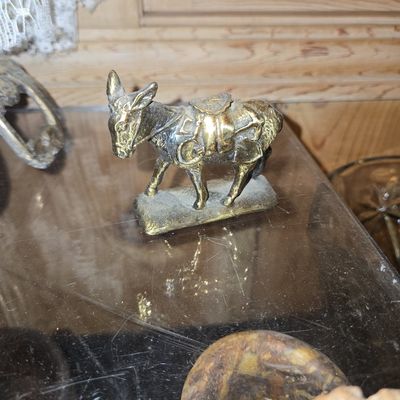 Sale Photo Thumbnail #939: Vintage Brass Donkey Figurine with "Waterside" Saddle Detail