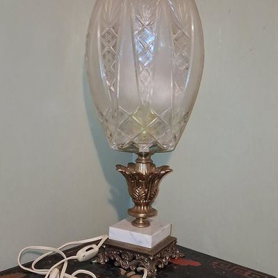 Sale Photo Thumbnail #220: Vintage Cut Crystal and Brass Table Lamp with Marble Base
