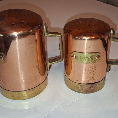 Sale Photo Thumbnail #817: Vintage Copper and Brass Salt and Pepper Shakers