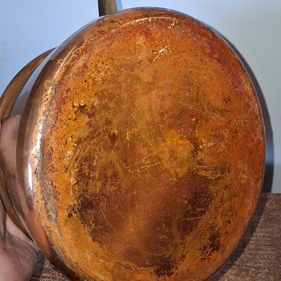 Sale Photo Thumbnail #434: Vintage Copper Saucepan with Brass Handle, Made in Portugal