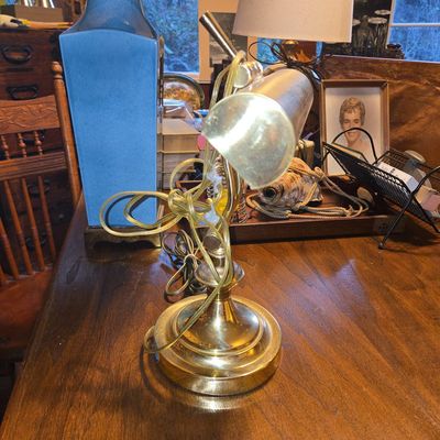 Sale Photo Thumbnail #781: Vintage Brass Banker's Desk Lamp with Adjustable Arm