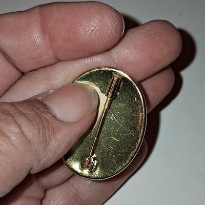 Sale Photo Thumbnail #737: Vintage Damascene Bird and Floral Brooch, Toledo Ware Style
