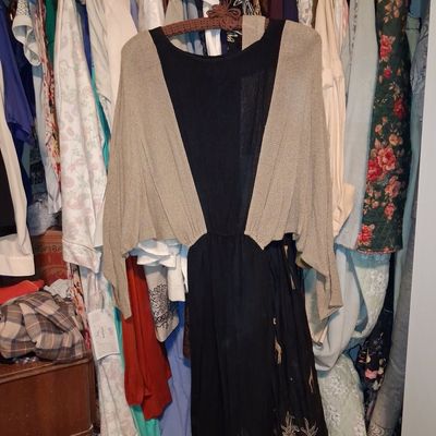 Sale Photo Thumbnail #808: Vintage Black Dress with Attached Kimono-Style Bolero and Giraffe Print Hem