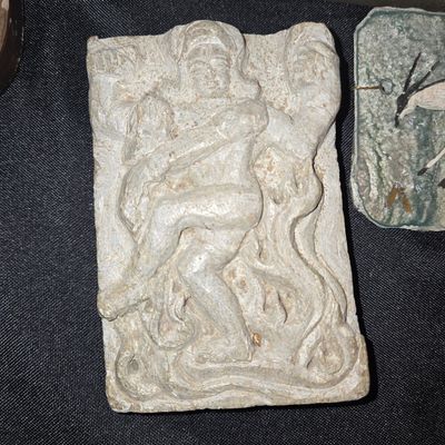 Sale Photo Thumbnail #444: Indian Stone Carving Relief of Dancing Shiva, possibly 19th Century or older