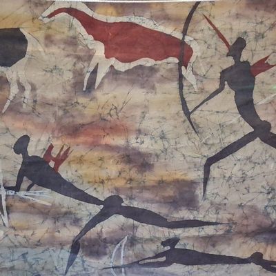 Sale Photo Thumbnail #641: African Batik Wall Hanging - Hunting Scene