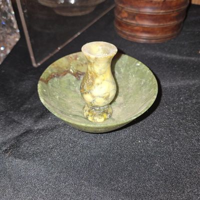 Sale Photo Thumbnail #726: Carved Stone Miniature Vase and Dish Set