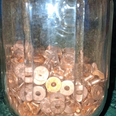 Sale Photo Thumbnail #796: Vintage Levi Strauss & Co. Copper Rivet Assortment in Glass Jar